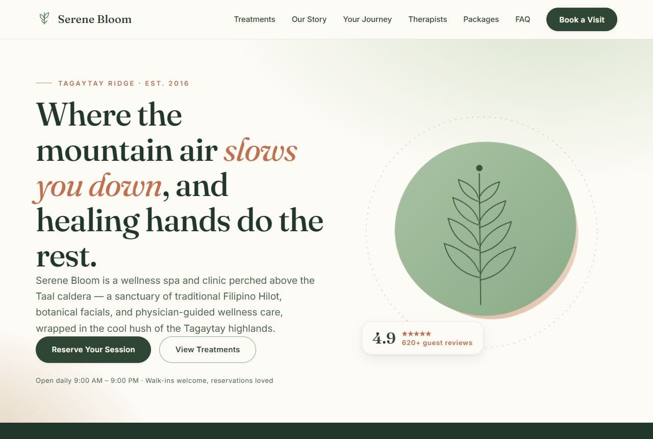 Serene Bloom — live wellness spa & clinic template built on BaseOfUI